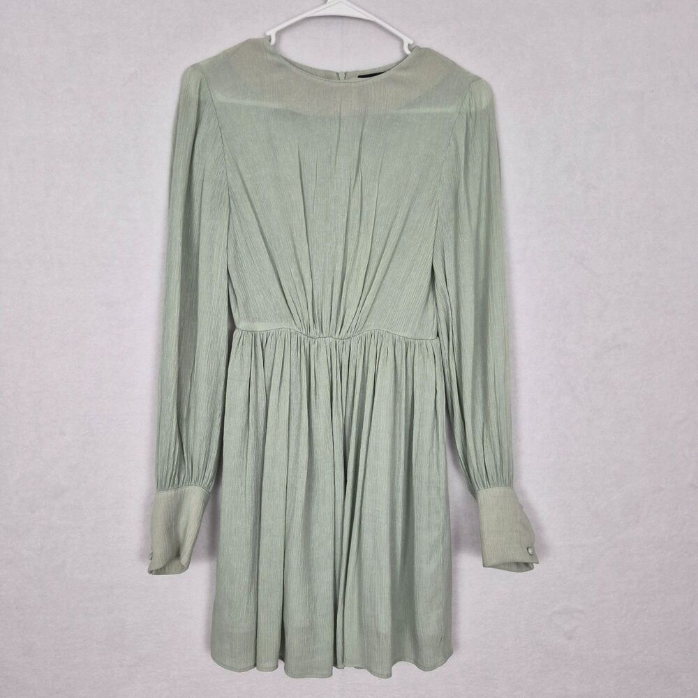 LIME Sage Green Long Sleeve Small Knee Length Dress‎ Modest Prep Tailored Cuffs